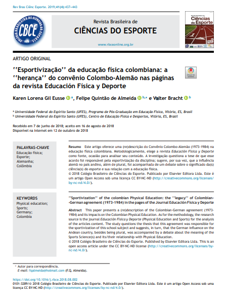 &quot;Esportivização&quot; da educação física colombiana: a &quot;herança&quot; do convênio Colombo-Alemão nas páginas da revista Educación Física y Deporte