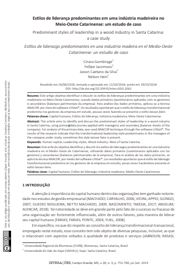 Estilos de liderança predominantes em uma indústria madeireira no Meio-Oeste Catarinense: um estudo de caso