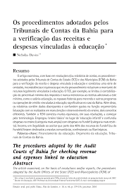 Os procedimentos adotados pelos Tribunais de Contas da Bahia para a verificação das receitas e despesas vinculadas à educação