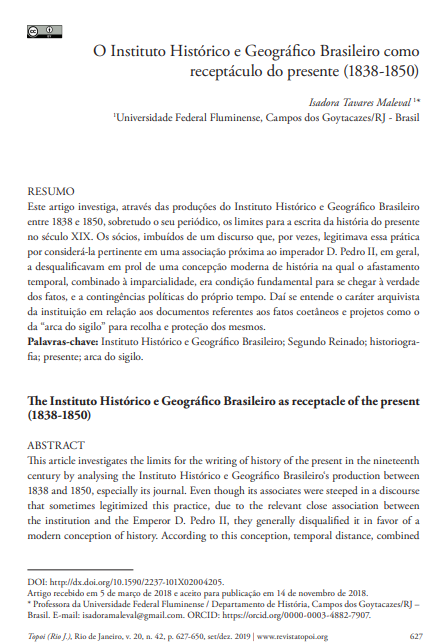 O Instituto Histórico e Geográfico Brasileiro como receptáculo do presente (1838-1850)