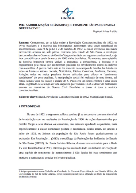 1932: a mobilização de ânimos que conduziu São Paulo para a Guerra Civil