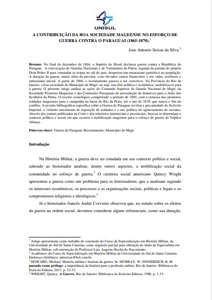 A contribuição da boa sociedade mageense no esforço de guerra contra o Paraguai (1865-1870)