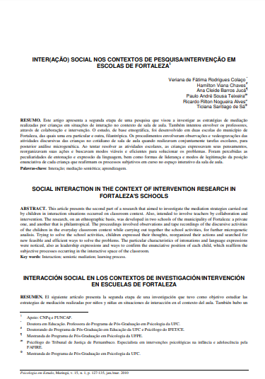 Inter(ação) social nos contextos de pesquisa/intervenção em escolas de Fortaleza