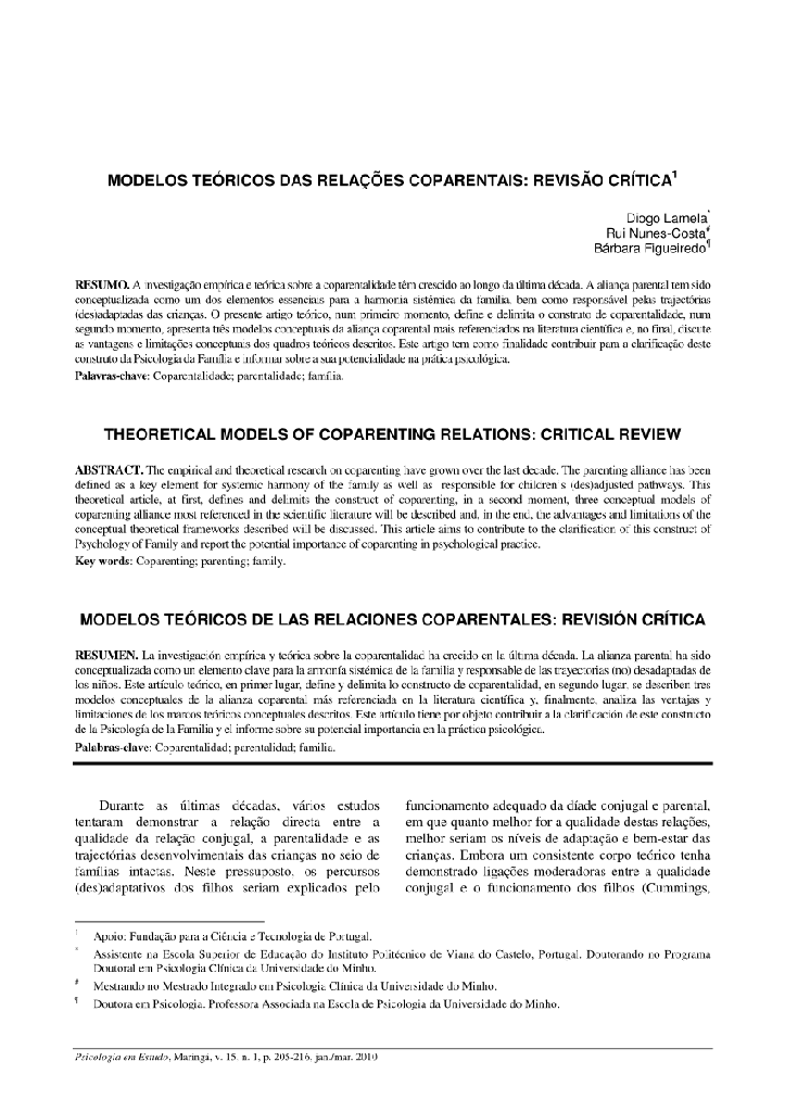 Modelos teóricos das relações coparentais: revisão crítica