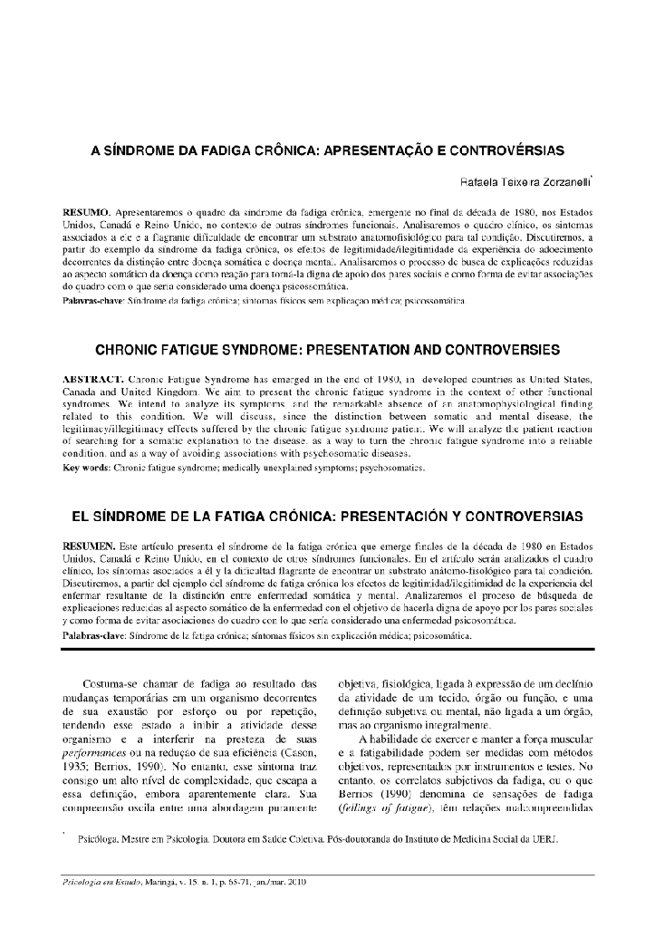 A síndrome da fadiga crônica: apresentação e controvérsias