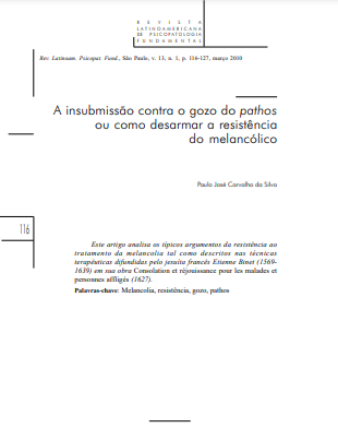 A insubmissão contra o gozo do pathos ou como desarmar a resistência do melancólico