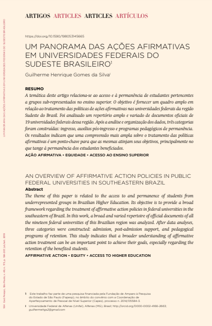 AN OVERVIEW OF AFFIRMATIVE ACTION POLICIES IN PUBLIC FEDERAL UNIVERSITIES IN SOUTHEAST BRAZIL