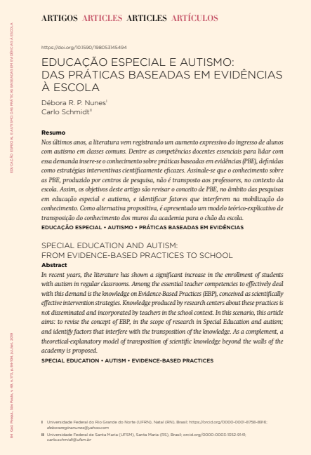 SPECIAL EDUCATION AND AUTISM: FROM EVIDENCE-BASED PRACTICES TO SCHOOL