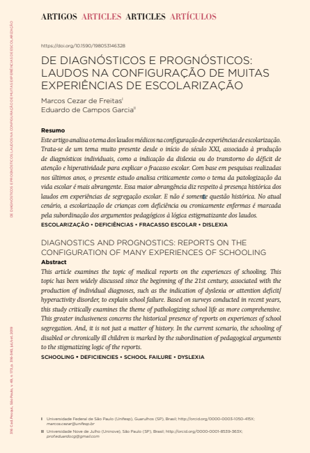 DE DIAGNÓSTICOS E PROGNÓSTICOS: LAUDOS NA CONFIGURAÇÃO DE MUITAS EXPERIÊNCIAS DE ESCOLARIZAÇÃO