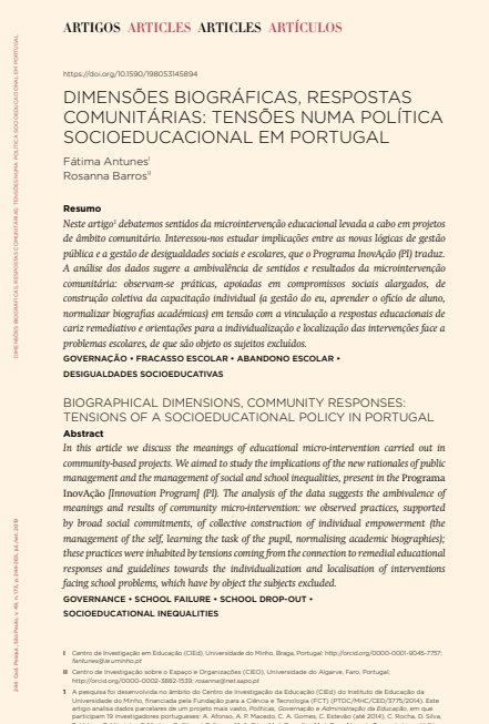 DIMENSÕES BIOGRÁFICAS, RESPOSTAS COMUNITÁRIAS: TENSÕES NUMA POLÍTICA SOCIOEDUCACIONAL EM PORTUGAL