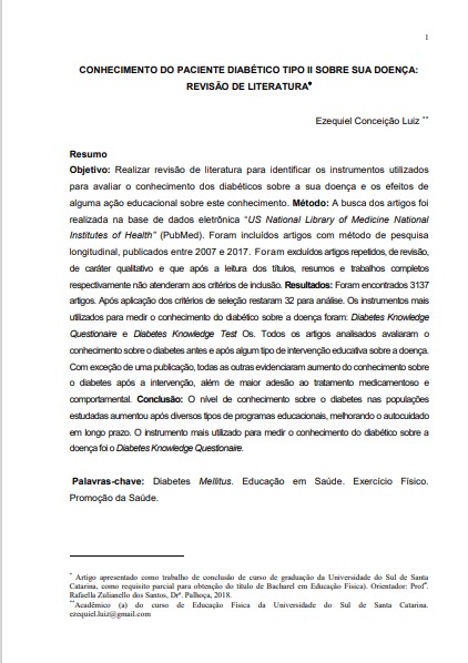Conhecimento do paciente diabético tipo II sobre sua doença: revisão de literatura
