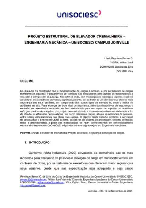 Projeto estrutural de elevador cremalheira