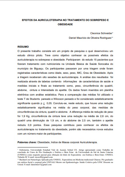 Efeitos da auriculoterapia no tratamento do sobrepeso e obesidade