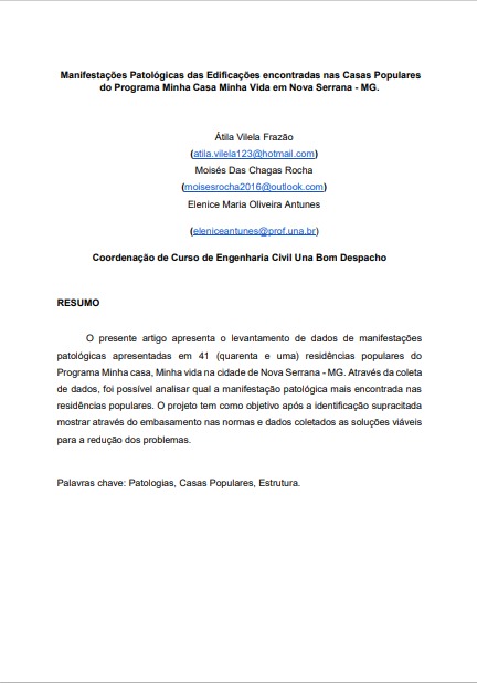 Manifestações Patológicas das Edificações encontradas nas Casas Populares do Programa Minha Casa Minha Vida em Nova Serrana - MG