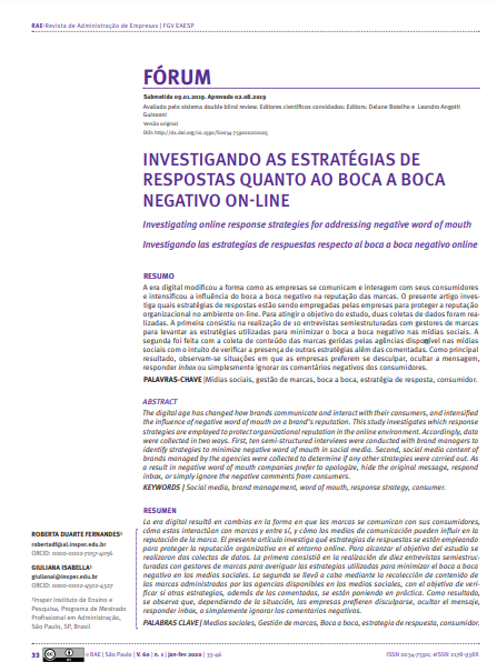 INVESTIGANDO AS ESTRATÉGIAS DE RESPOSTAS QUANTO AO BOCA A BOCA NEGATIVO ON-LINE