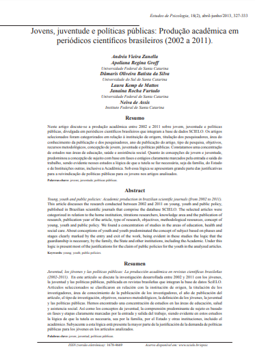 Jovens, juventude e políticas públicas: produção acadêmica em periódicos científicos brasileiros (2002 a 2011)
