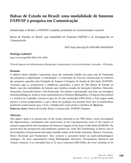 Bolsas de Estudo no Brasil: uma modalidade de fomento FAPESP à pesquisa em Comunicação