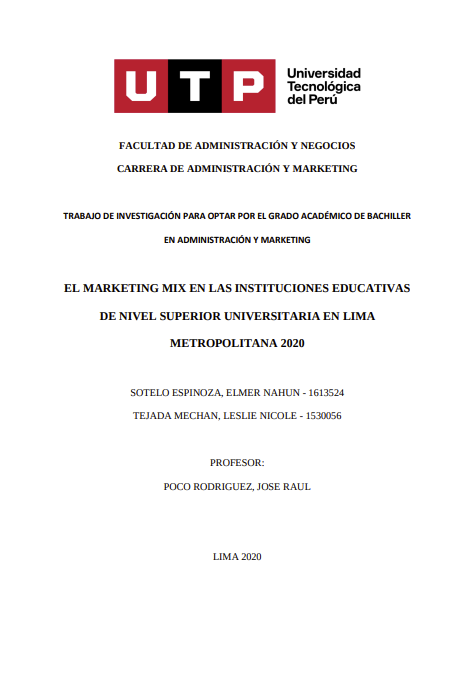 El marketing mix en las instituciones educativas de nivel superior universitaria en Lima Metropolitana 2020