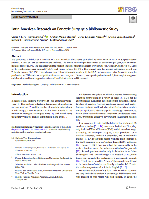 Latin American Research on Bariatric Surgery: a Bibliometric Study