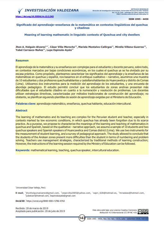 Significado del aprendizaje-enseñanza de la matemática en contextos lingüísticos del quechua y citadinos