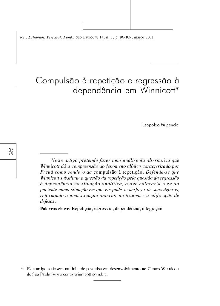 Compulsão à repetição e regressão à dependência em Winnicott