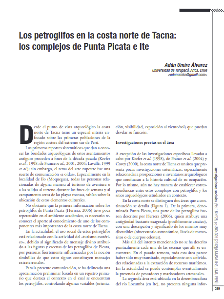 Los petroglifos en la costa norte de Tacna: los complejos de Punta Picata e Ite