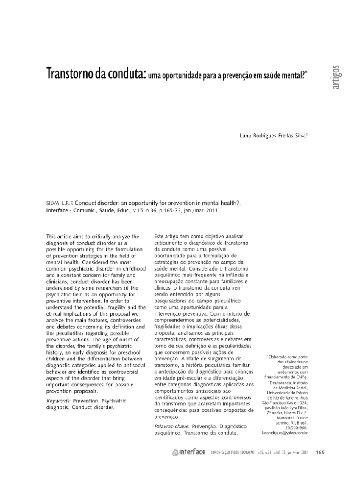 Transtorno da conduta: uma oportunidade para a prevenção em saúde mental?