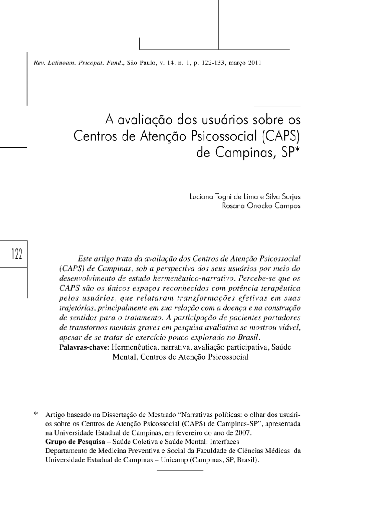 A avaliação dos usuários sobre os Centros de Atenção Psicossocial (CAPS) de Campinas, SP