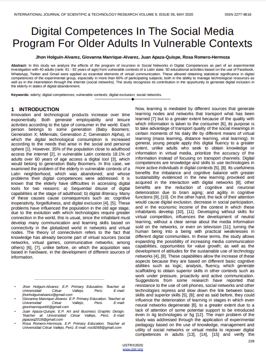 Digital competences in the social media program for older adults in vulnerable contexts