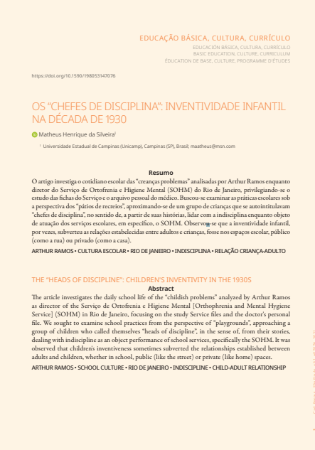 OS “CHEFES DE DISCIPLINA”: INVENTIVIDADE INFANTIL NA DÉCADA DE 1930