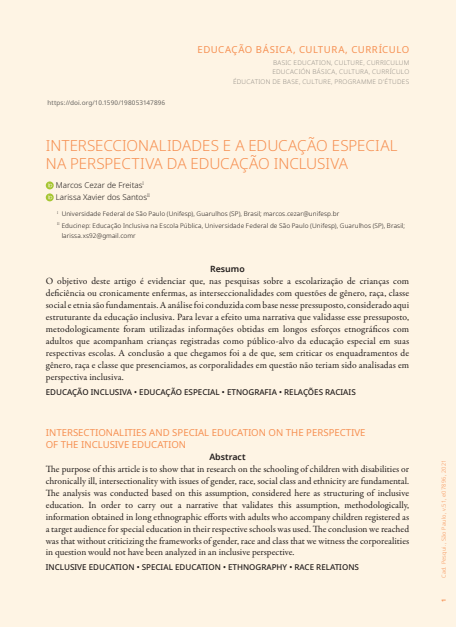 INTERSECCIONALIDADES E A EDUCAÇÃO ESPECIAL NA PERSPECTIVA DA EDUCAÇÃO INCLUSIVA