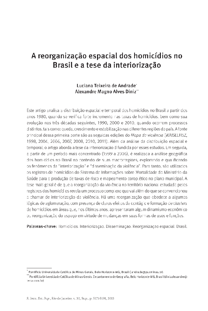 A reorganização espacial dos homicídios no Brasil e a tese da interiorização
