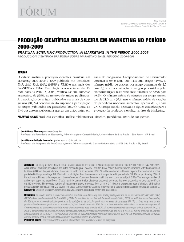 Produção científica brasileira em marketing no período 2000-2009