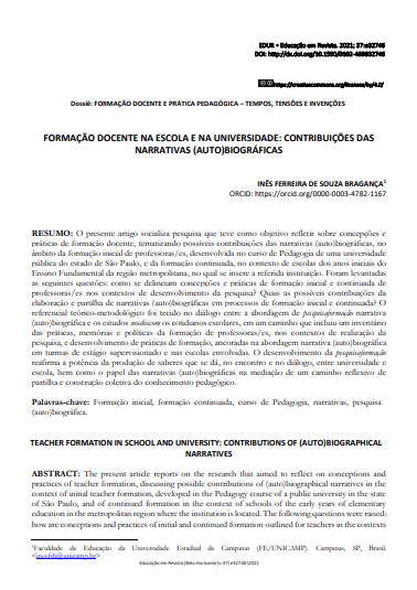 FORMAÇÃO DOCENTE NA ESCOLA E NA UNIVERSIDADE: CONTRIBUIÇÕES DAS NARRATIVAS (AUTO)BIOGRÁFICAS