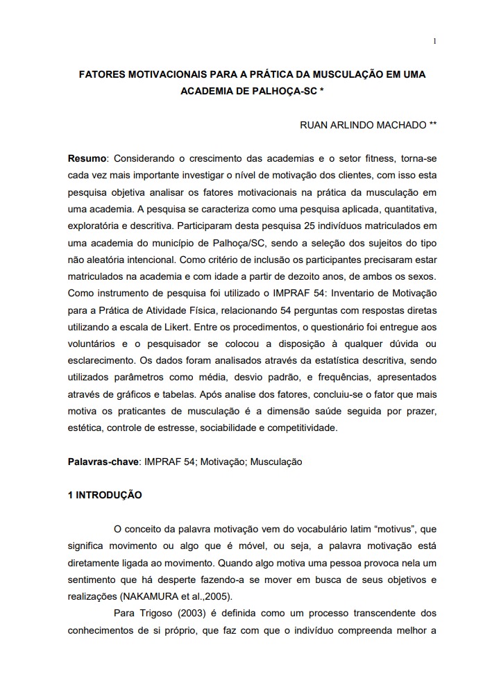 Fatores motivacionais para a prática da musculação em uma academia de Palhoça-SC