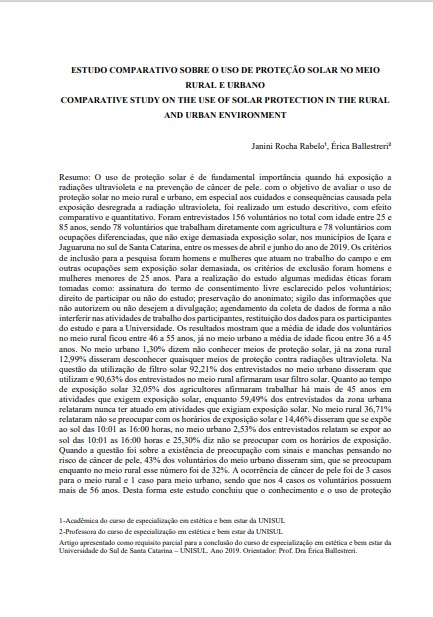Estudo comparativo sobre o uso de proteção solar no meio rural e urbano
