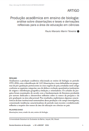 Produção acadêmica em ensino de biologia: análise sobre dissertações e teses e derivações reflexivas para a área de educação em ciências