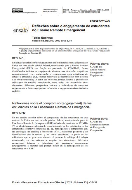 Reflexões sobre o engajamento de estudantes no Ensino Remoto Emergencial