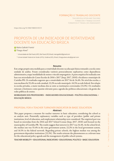PROPOSTA DE UM INDICADOR DE ROTATIVIDADE DOCENTE NA EDUCACÃO BÁSICA