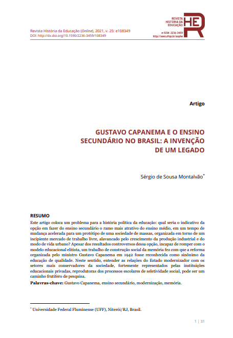 GUSTAVO CAPANEMA E O ENSINO SECUNDÁRIO NO BRASIL: A INVENÇÃO DE UM LEGADO