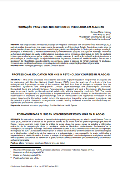 Formação para o SUS nos cursos de psicologia em Alagoas