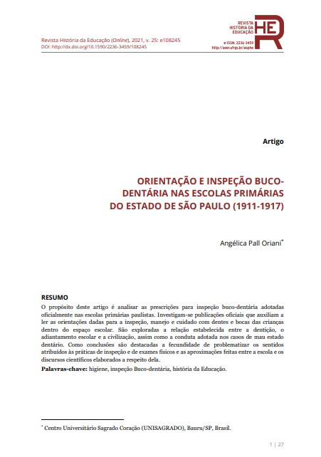 BUCO-DENTAL ORIENTATION AND INSPECTION AT PRIMARY SCHOOLS OF THE STATE OF SÃO PAULO (1911-1917)