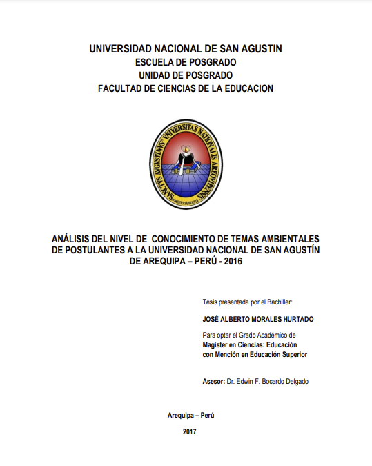 Análisis del nivel de conocimiento de temas ambientales de Postulantes a la UNSA - Perú - 2016