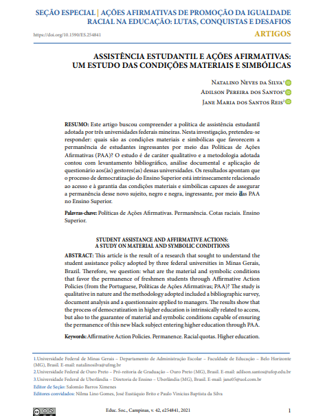 ASSISTÊNCIA ESTUDANTIL E AÇÕES AFIRMATIVAS: UM ESTUDO DAS CONDIÇÕES MATERIAIS E SIMBÓLICAS