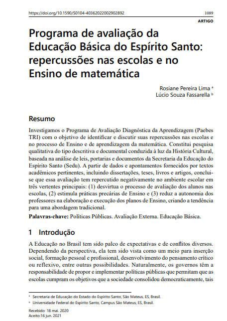 Programa de avaliação da Educação Básica do Espírito Santo: repercussões nas escolas e no Ensino de matemática