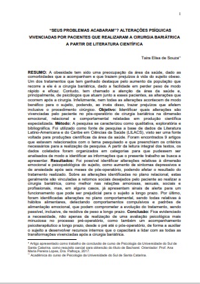 “Seus problemas acabaram”? alterações psíquicas vivenciadas por pacientes que realizaram a cirurgia bariátrica a partir de literatura científica