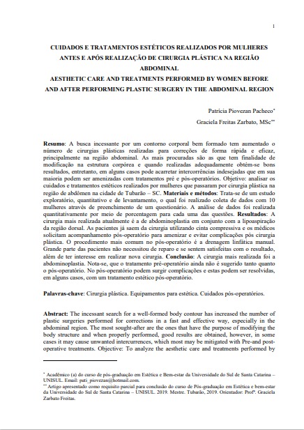 Cuidados e tratamentos estéticos realizados por mulheres antes e após realização de cirurgia plástica na região abdominal