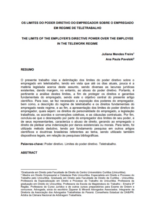 Os limites do poder diretivo do empregador sobre o empregado em regime de teletrabalho