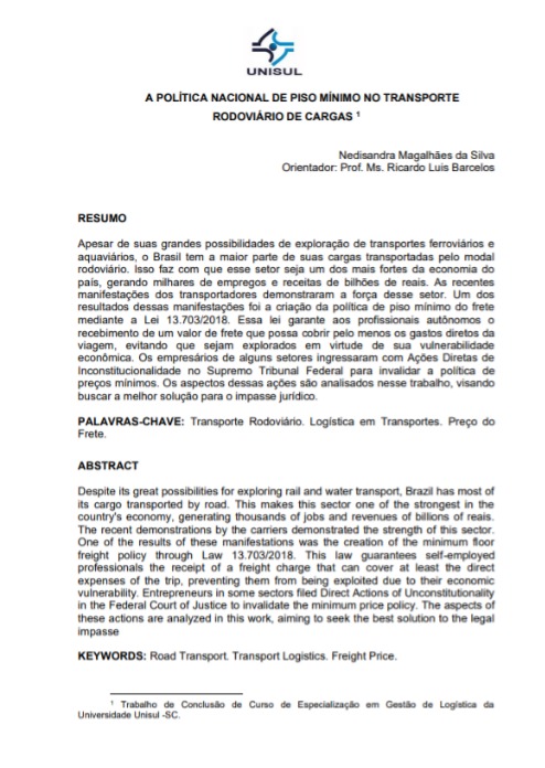 Política nacional de piso mínimo no transporte de cargas rodoviárias