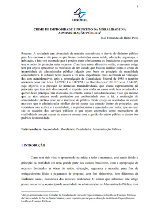 Crime de improbidade e princípio da moralidade na administração pública